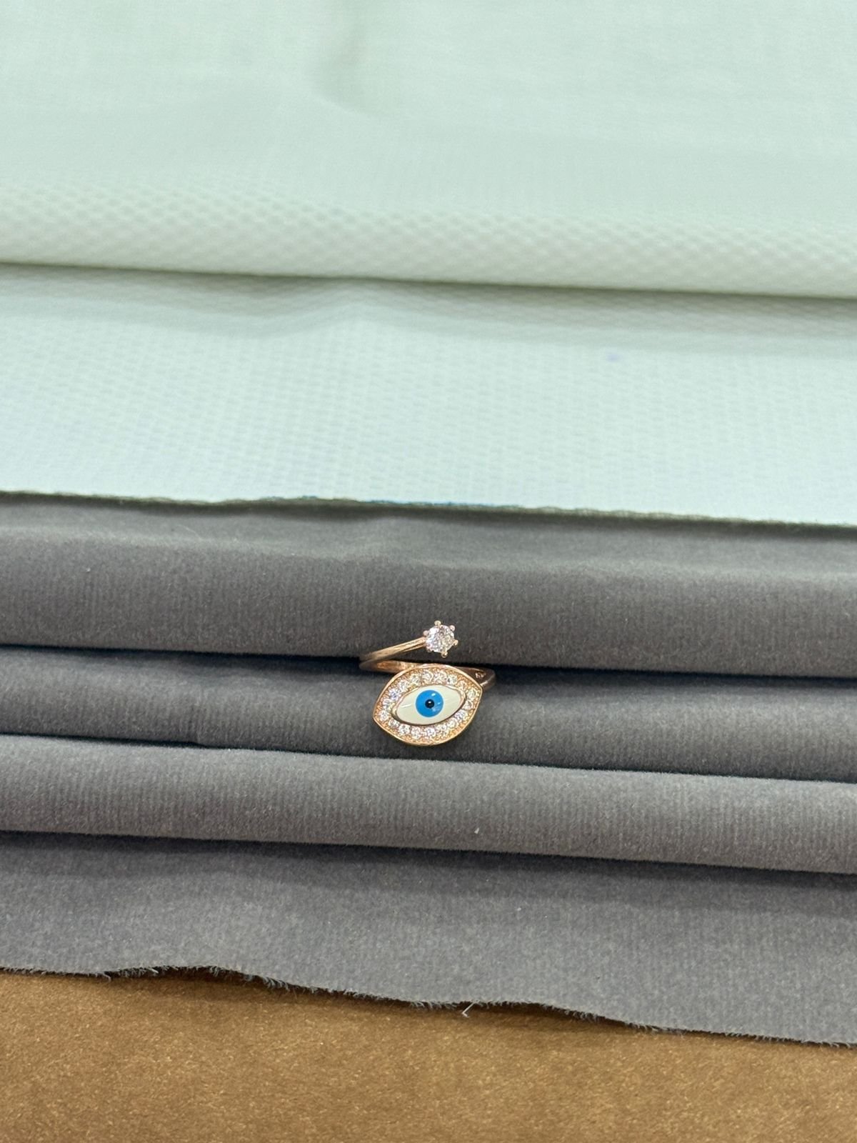 92.5 Silver Rose Gold Plated Fancy Blue  Evil Eye Ring